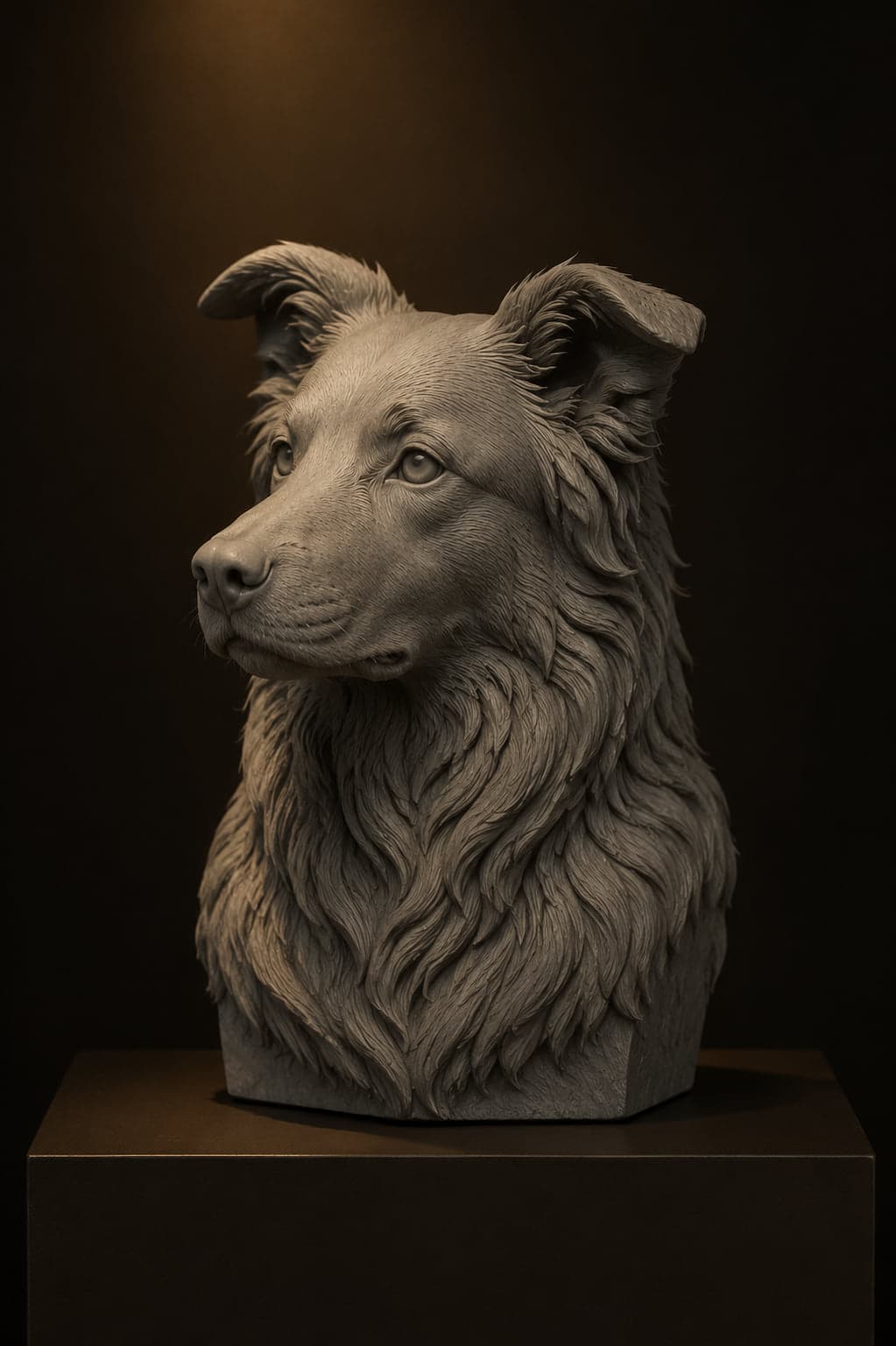 Busto de border collie, resina cinza com acabamento fosco